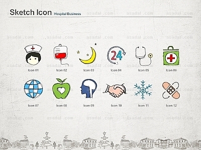 icon 일러스트 아이콘 PPT 템플릿 1종_병원 스케치 아이콘_0007(감각피티)