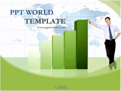 세계 지도 PPT 템플릿 비즈니스맨과 그래프(메인)