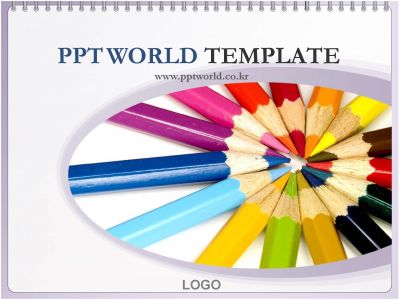 보라색 파스텔 PPT 템플릿 스케치북과 색연필