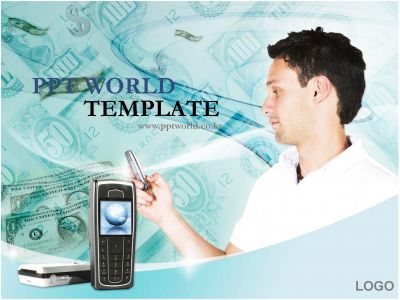 지폐 남자 PPT 템플릿 핸드폰으로 브는 세계경제(메인)