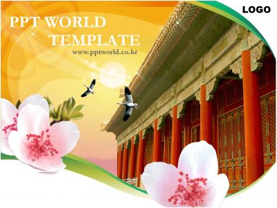 꽃 기둥 PPT 템플릿 동양 전통 가옥과 그래픽