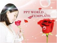 날리는 여자 PPT 템플릿 붉은 장미와 꽃잎이 날리는 템플릿_슬라이드1