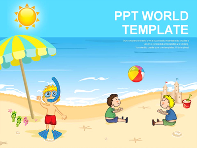 파라솔 모래성 PPT 템플릿 즐거운 여름휴가(자동완성형포함)