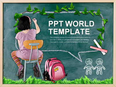 아이 넝쿨 PPT 템플릿 칠판에서 공부하는 여자어린이(자동완성형포함)_슬라이드1