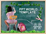 아이 넝쿨 PPT 템플릿 칠판에서 공부하는 여자어린이(자동완성형포함)_슬라이드1