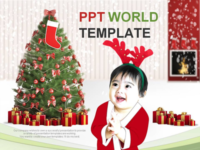 물결무늬 X-mas PPT 템플릿 아기의 행복한 크리스마스(자동완성형 포함)