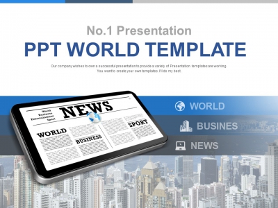 태블릿 라인 PPT 템플릿 세계 비즈니스 뉴스