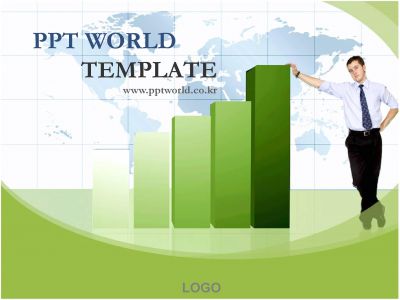 세계 지도 PPT 템플릿 비즈니스맨과 그래프