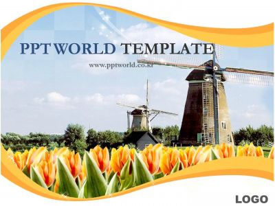 꽃 네덜란드 PPT 템플릿 풍차와 튤립이 있는 템플릿(메인)