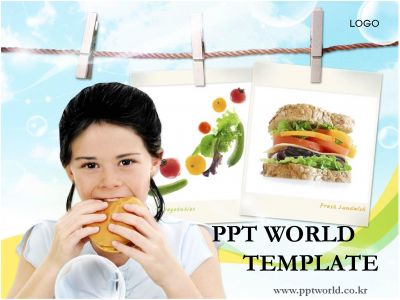 소녀 음식 PPT 템플릿 화사한 배경 속 샌드위치 먹는 소녀(메인)