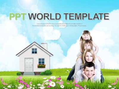 집 나뭇잎 PPT 템플릿 자연 속 행복한 가족(자동완성형포함)(메인)